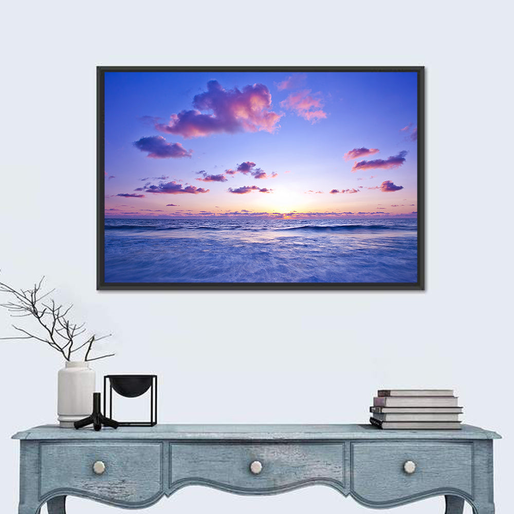 Mediterranean Sunset Wall Art in a room, landscape