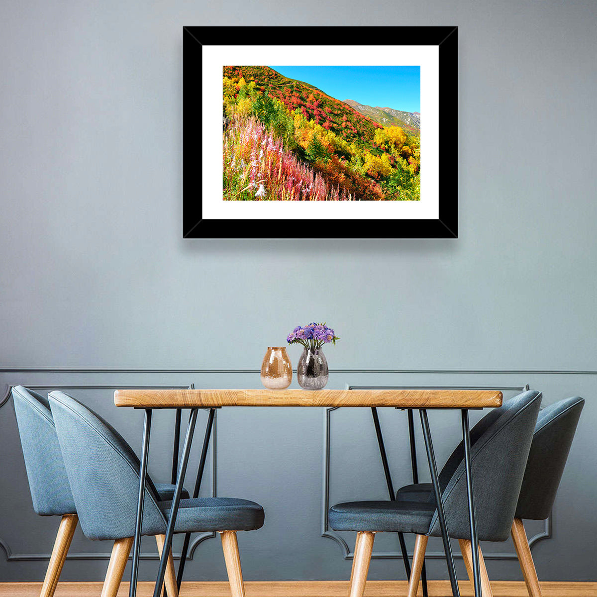Svaneti Autumn Mountain Landscape Wall Art in a room, landscape