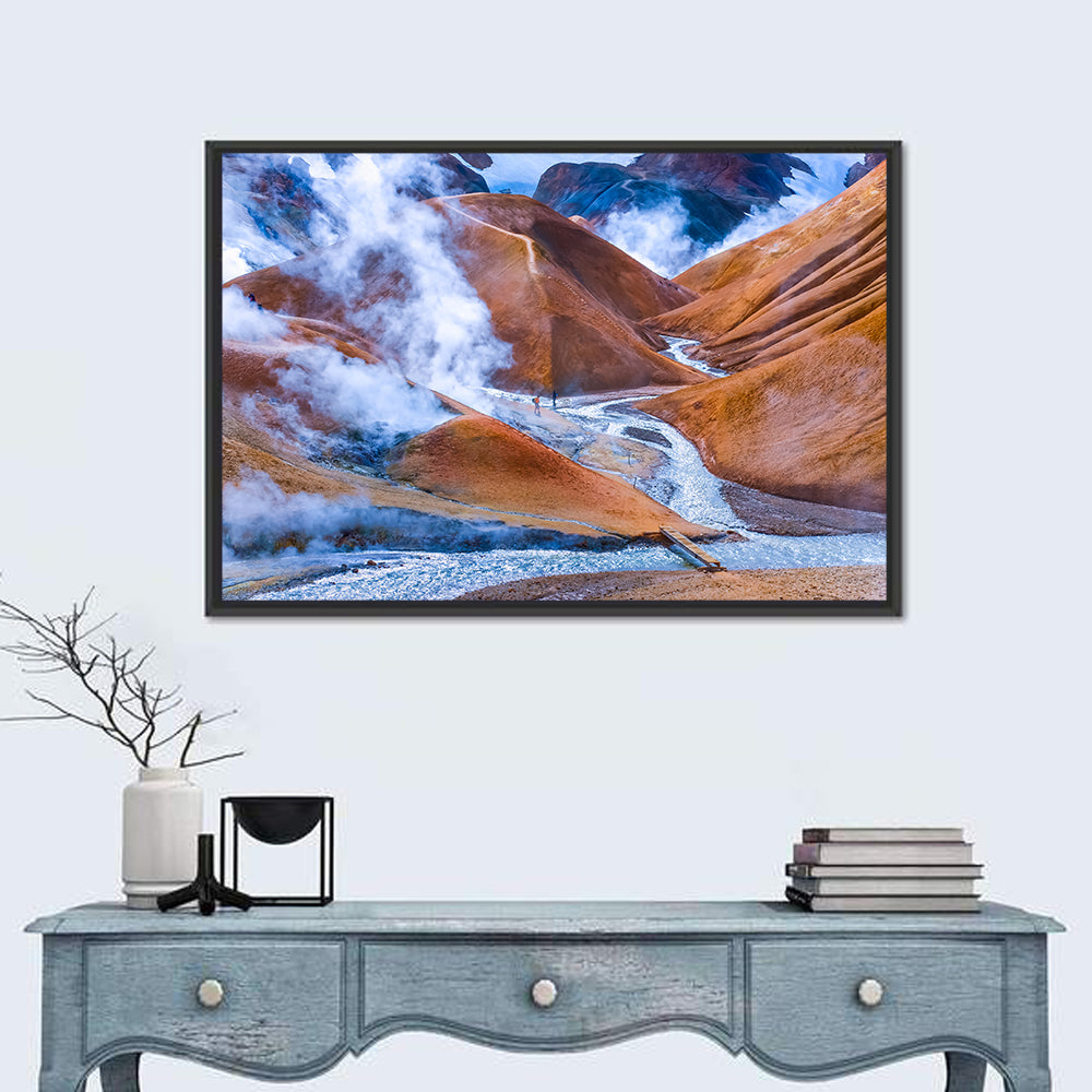 Geothermal Valley with Footbridge Wall Art in a room, landscape
