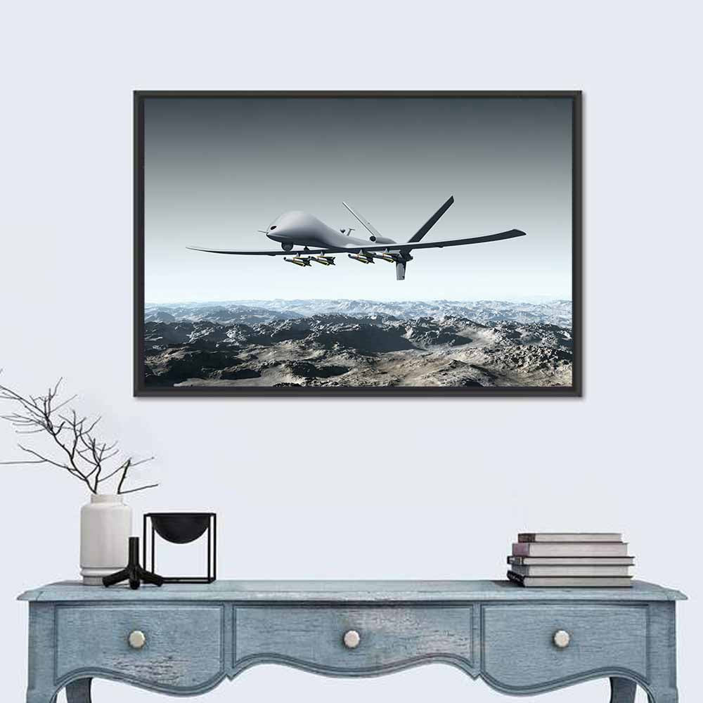 Armed Combat Drone Over Mountains Wall Art