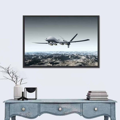 Armed Combat Drone Over Mountains Wall Art