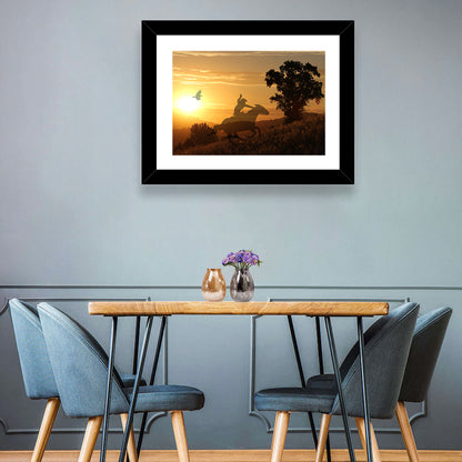 Cowboy Silhouette at Golden Sunset Wall Art
