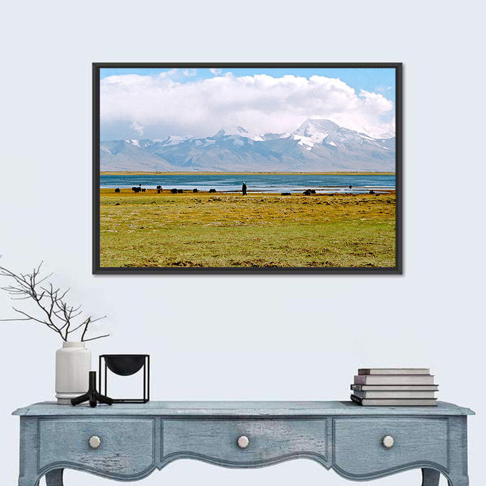 Mount Kailash from Lake Manasarovar Wall Art in a room, landscape
