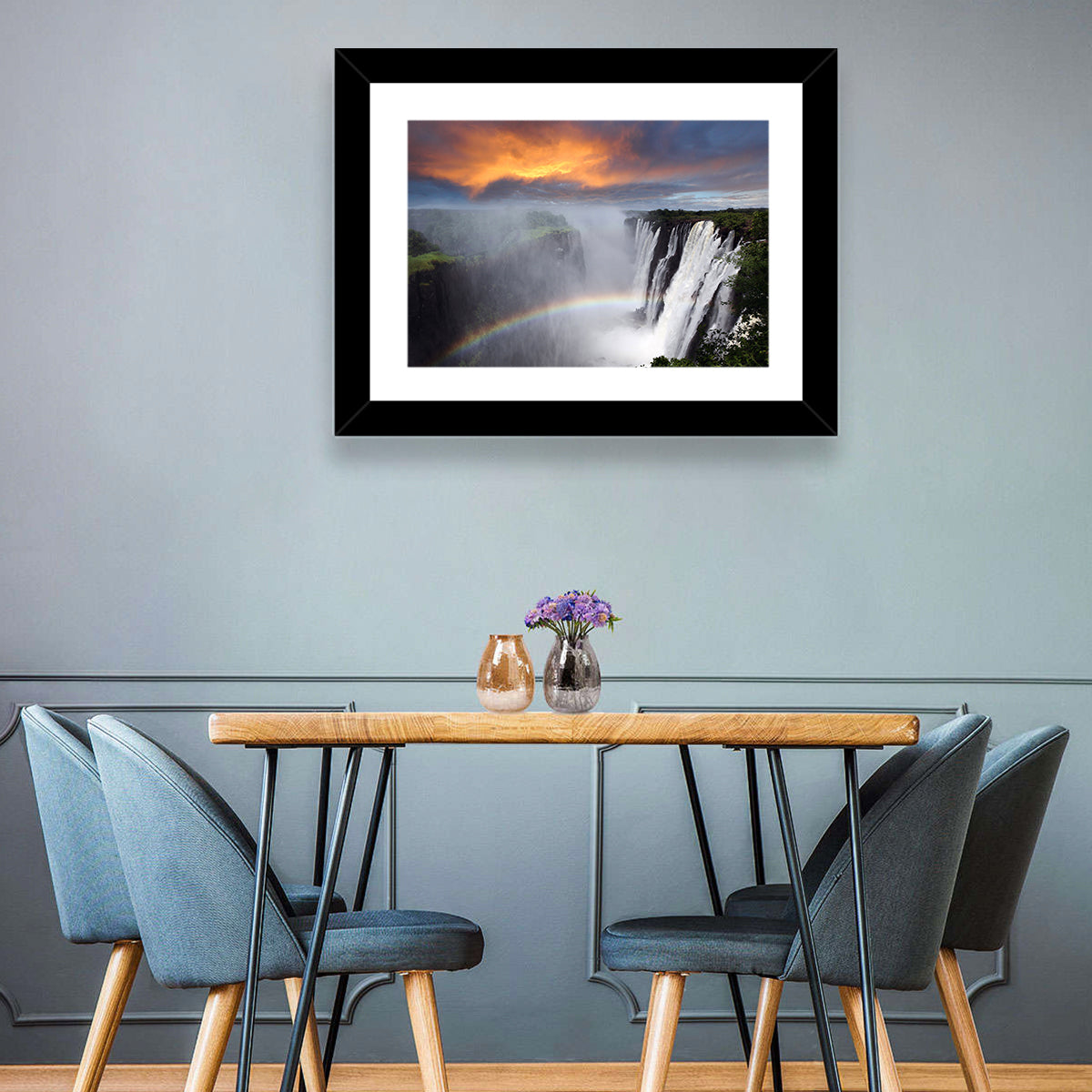 Victoria Falls Rainbow at Dusk Wall Art in a room, landscape