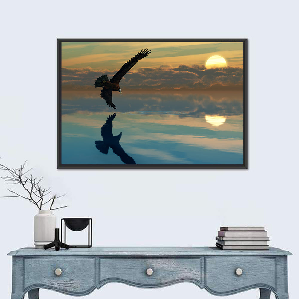 Bald Eagle Sunset Reflection Wall Art