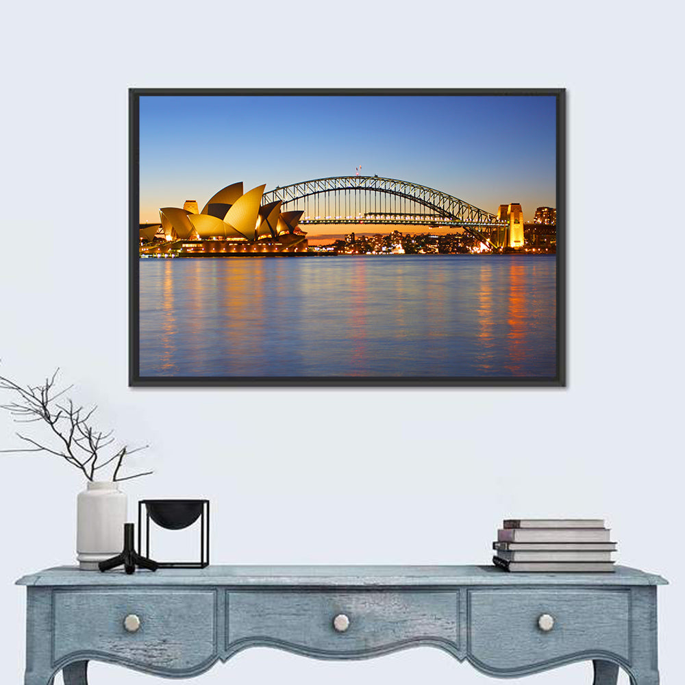Sydney Harbour Bridge and Opera House Wall Art in a room, landscape