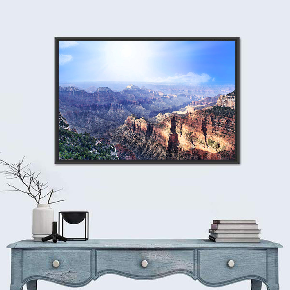 Grand Canyon Sunlit Vista Wall Art in a room, landscape