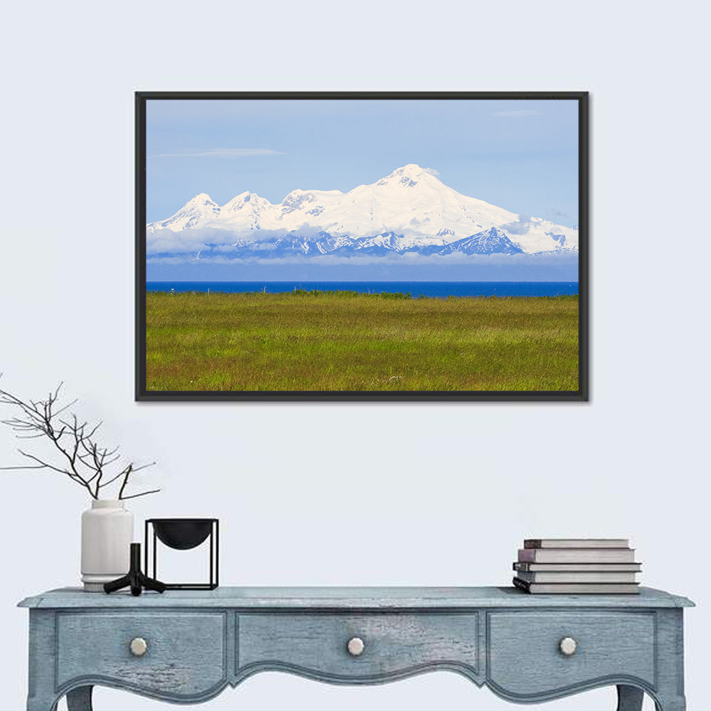 Mount Iliamna Volcano Wall Art in a room, landscape