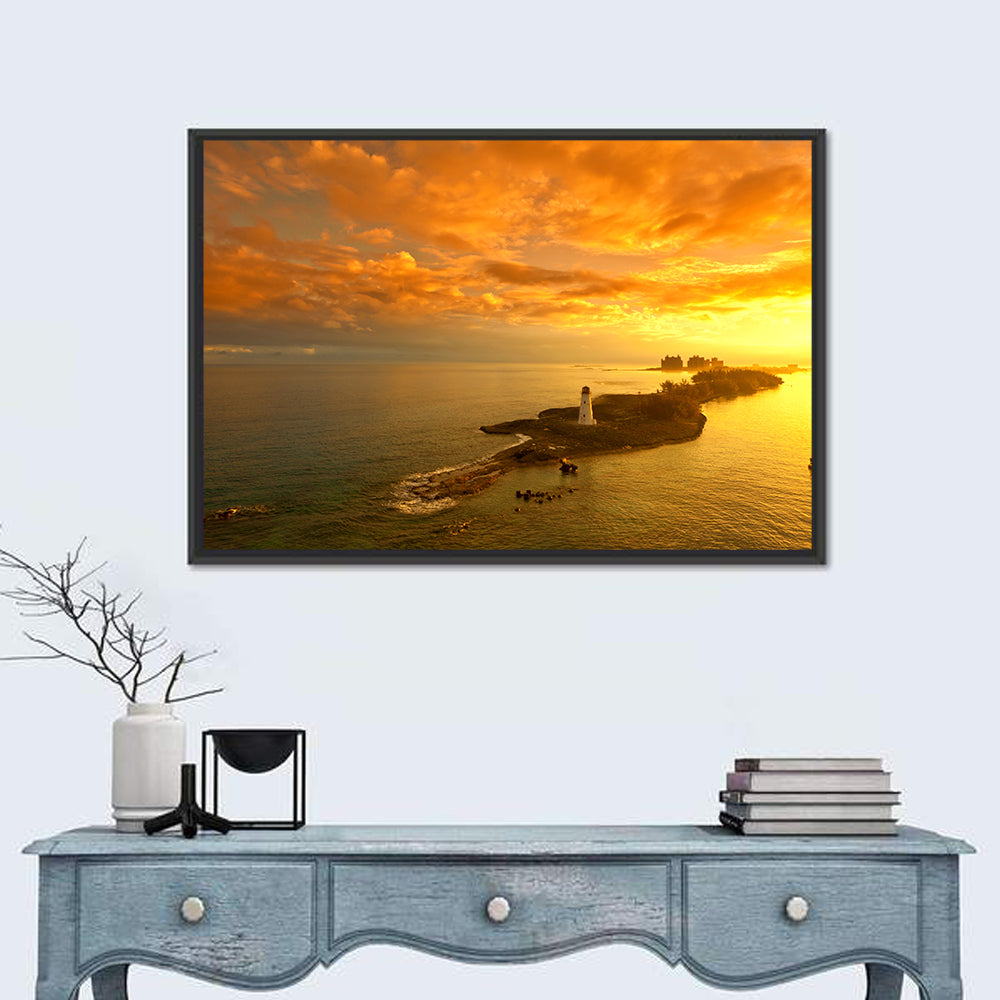 Nassau Lighthouse at Golden Hour Wall Art in a room, landscape