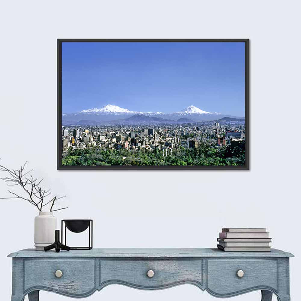 Mexico City Skyline with Volcanoes Wall Art