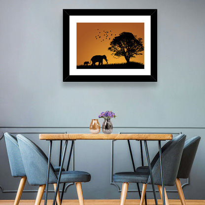Elephant Family at Golden Sunset Wall Art