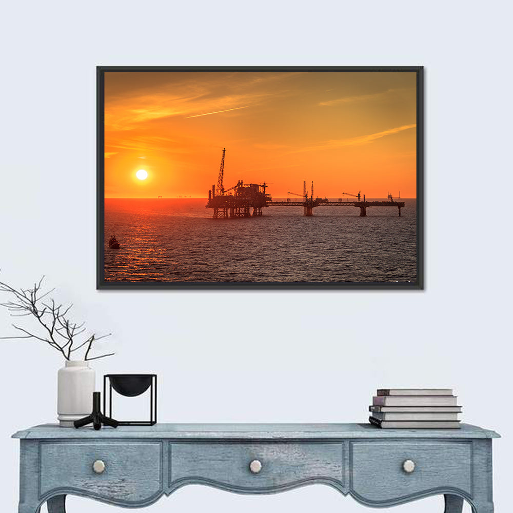 Denmark Oil Rig at Sunset Wall Art in a room, landscape