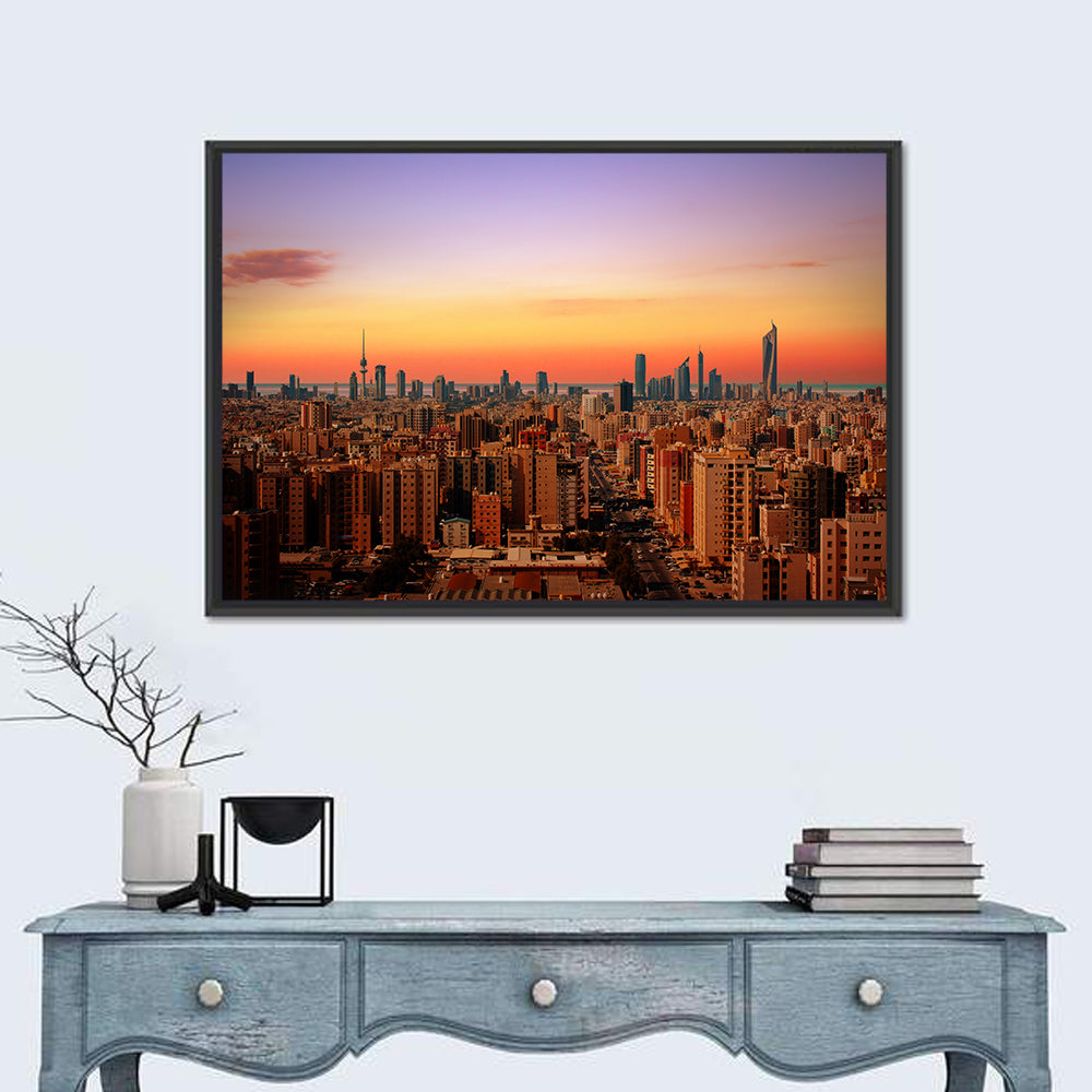 Kuwait City Skyline at Dusk Wall Art in a room, landscape