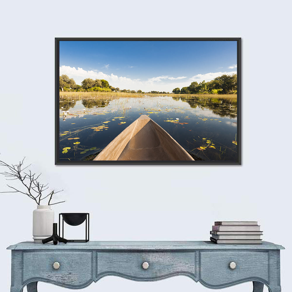 Mokoro Canoe in Okavango Delta Wall Art in a room, landscape