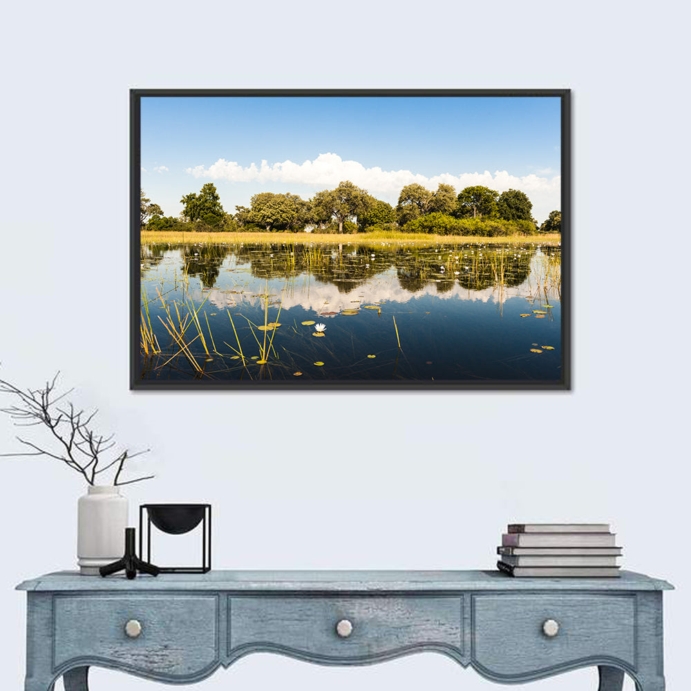 Okavango Delta Waterlilies Wall Art in a room, landscape