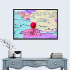 Zurich Map with Red Pin Wall Art