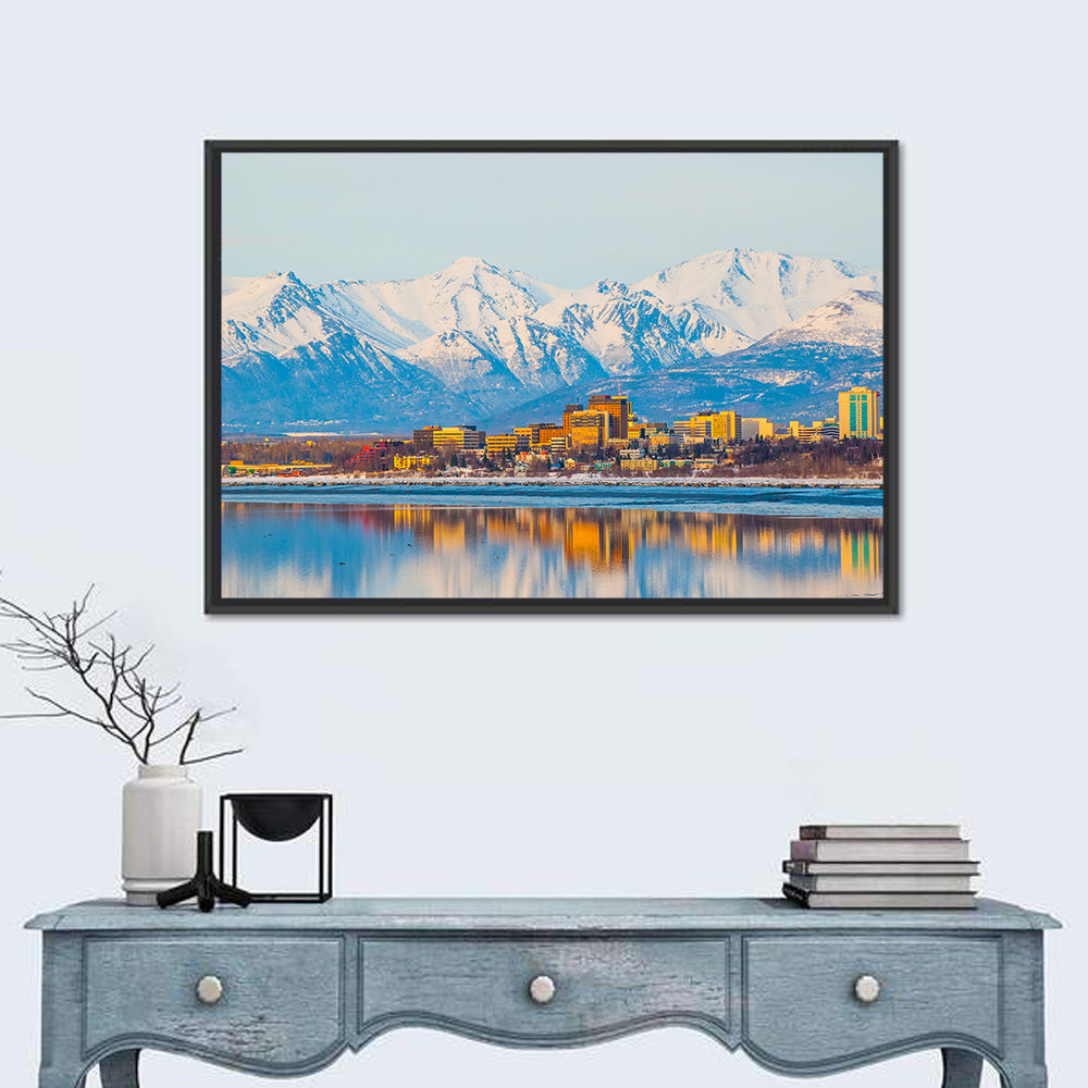 Anchorage Morning Skyline Wall Art in a room, landscape