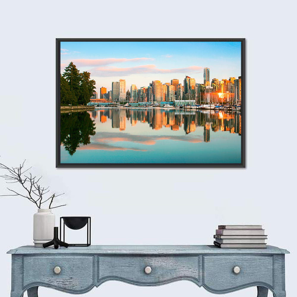 Vancouver Skyline at Coal Harbour Wall Art in a room, landscape
