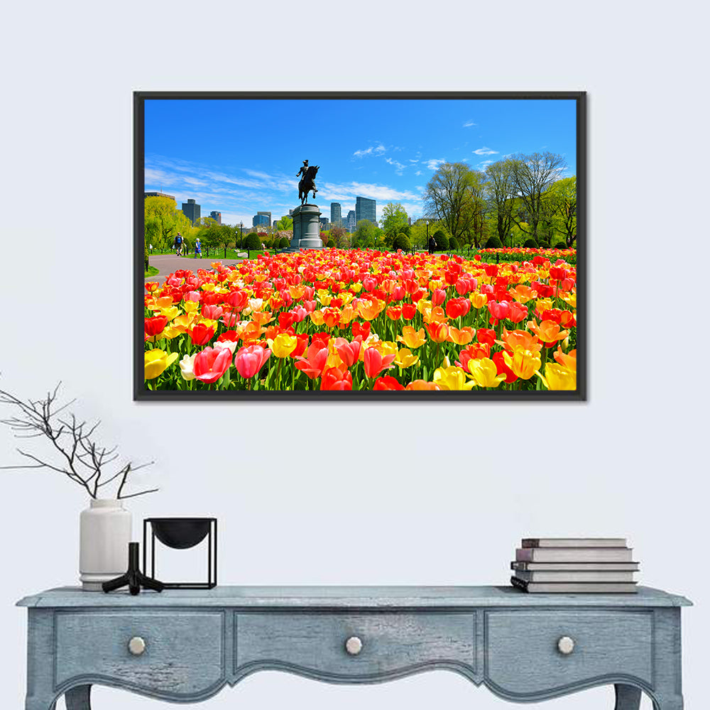Boston Public Garden Tulips Wall Art in a room, landscape