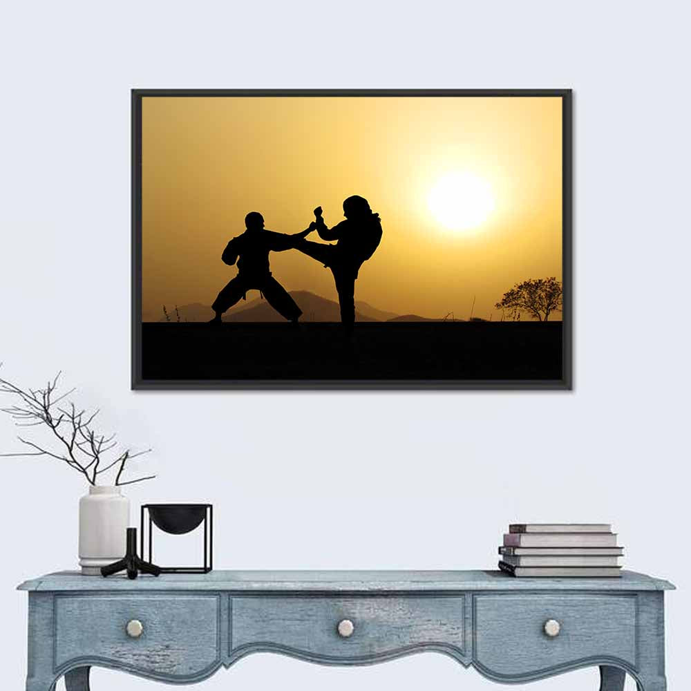 Martial Arts Silhouettes at Sunset Wall Art