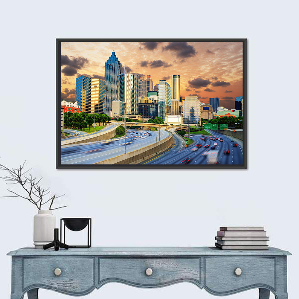Atlanta Downtown Skyline Wall Art in a room, landscape