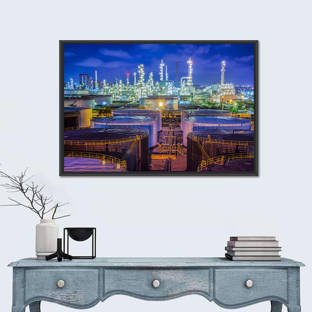 Illuminated Oil Refinery at Twilight Wall Art