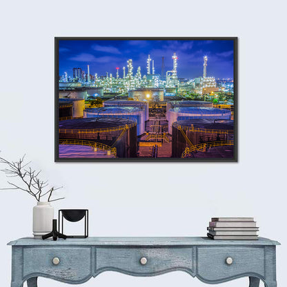 Illuminated Oil Refinery at Twilight Wall Art