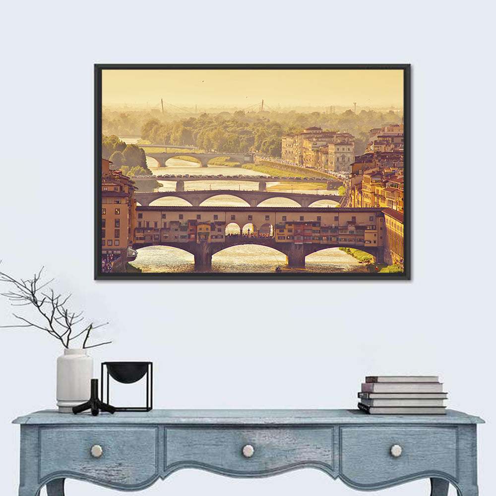Ponte Vecchio at Golden Hour Wall Art in a room, landscape