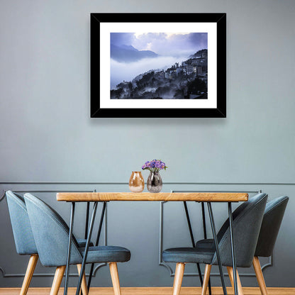 Misty Hillside Town Wall Art