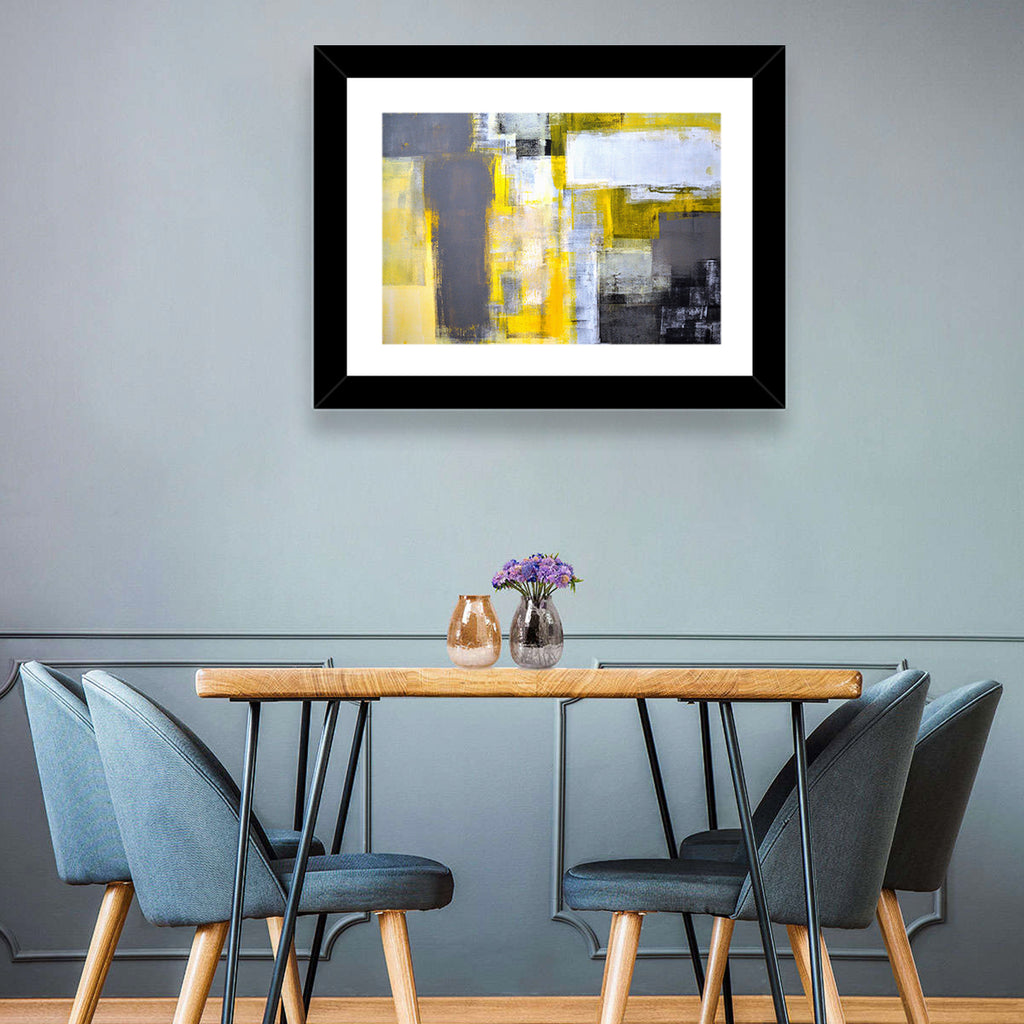 Yellow and Gray Color Block Abstract Wall Art