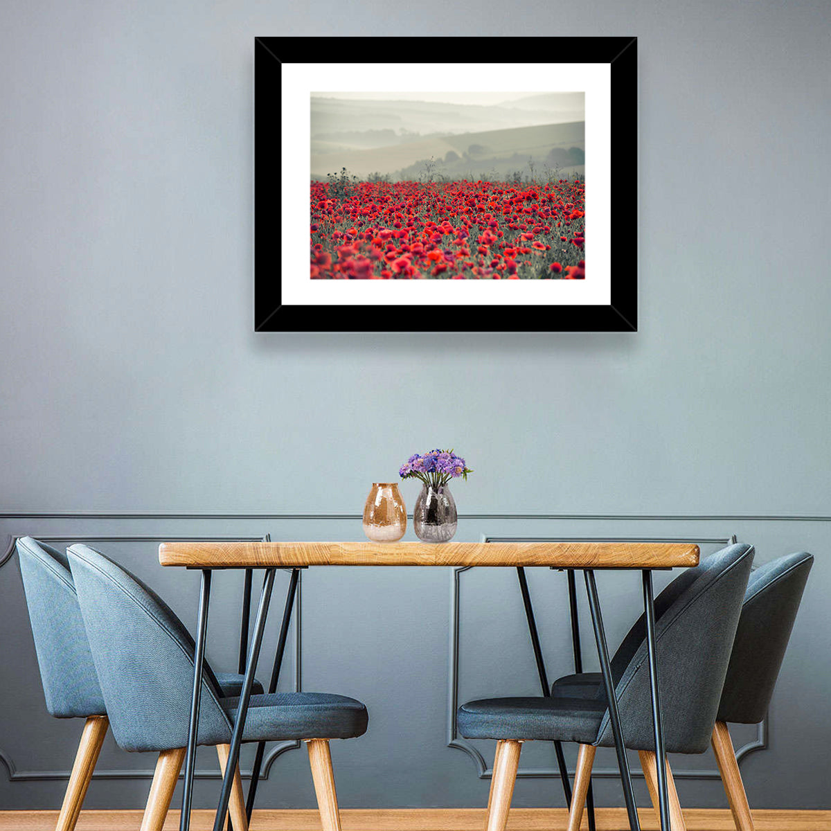 Red Poppy Field Wall Art in a room, landscape