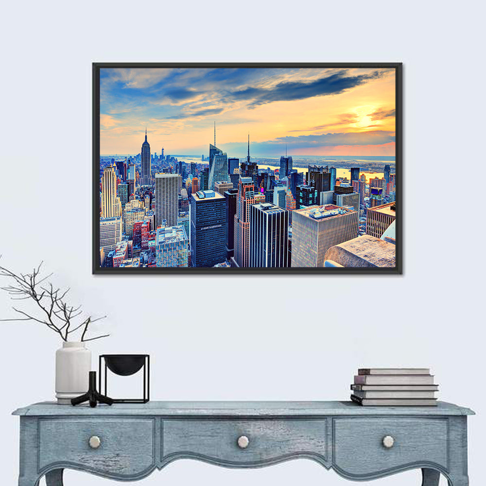 Midtown Manhattan Skyline at Dusk Wall Art in a room, landscape