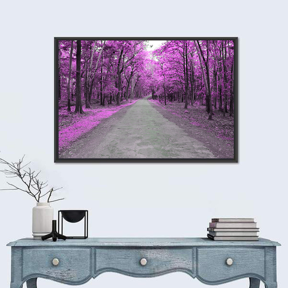 Magenta Autumn Forest Road Wall Art