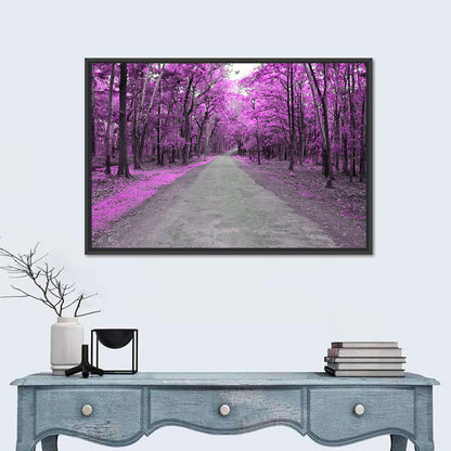 Magenta Autumn Forest Road Wall Art