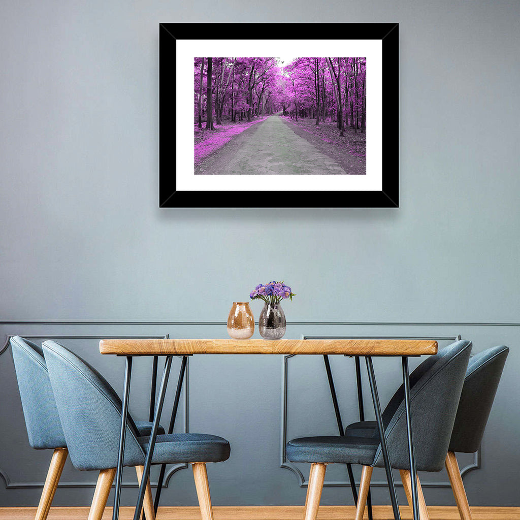 Magenta Autumn Forest Road Wall Art