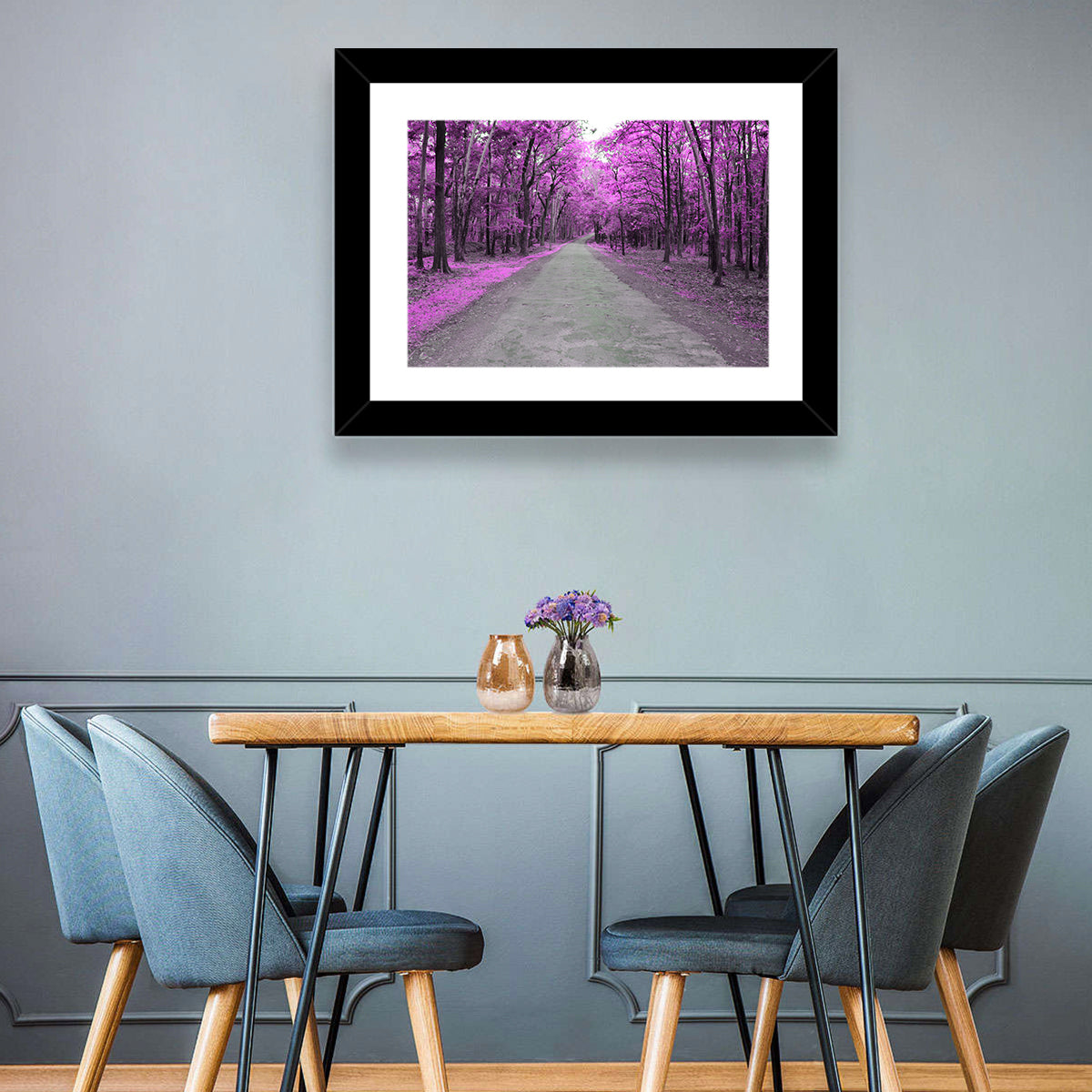 Magenta Autumn Forest Road Wall Art