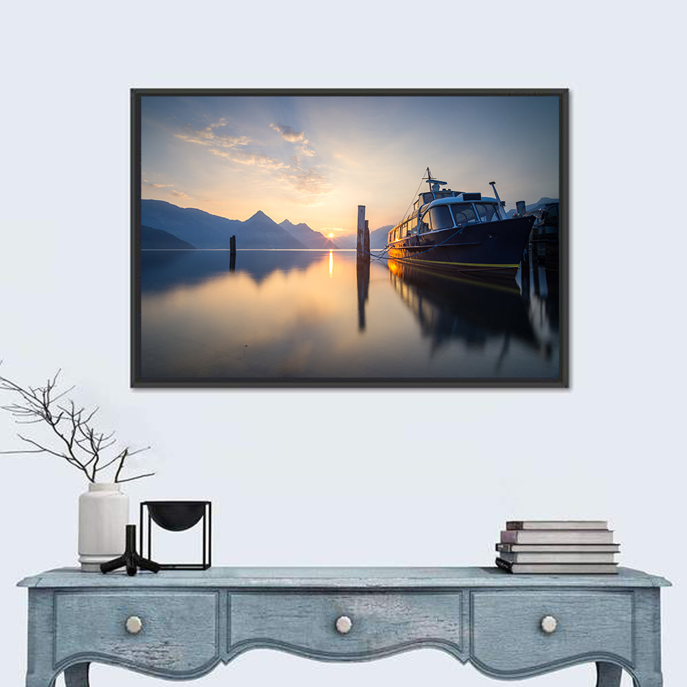 Lake Lucerne Sunset Wall Art in a room, landscape