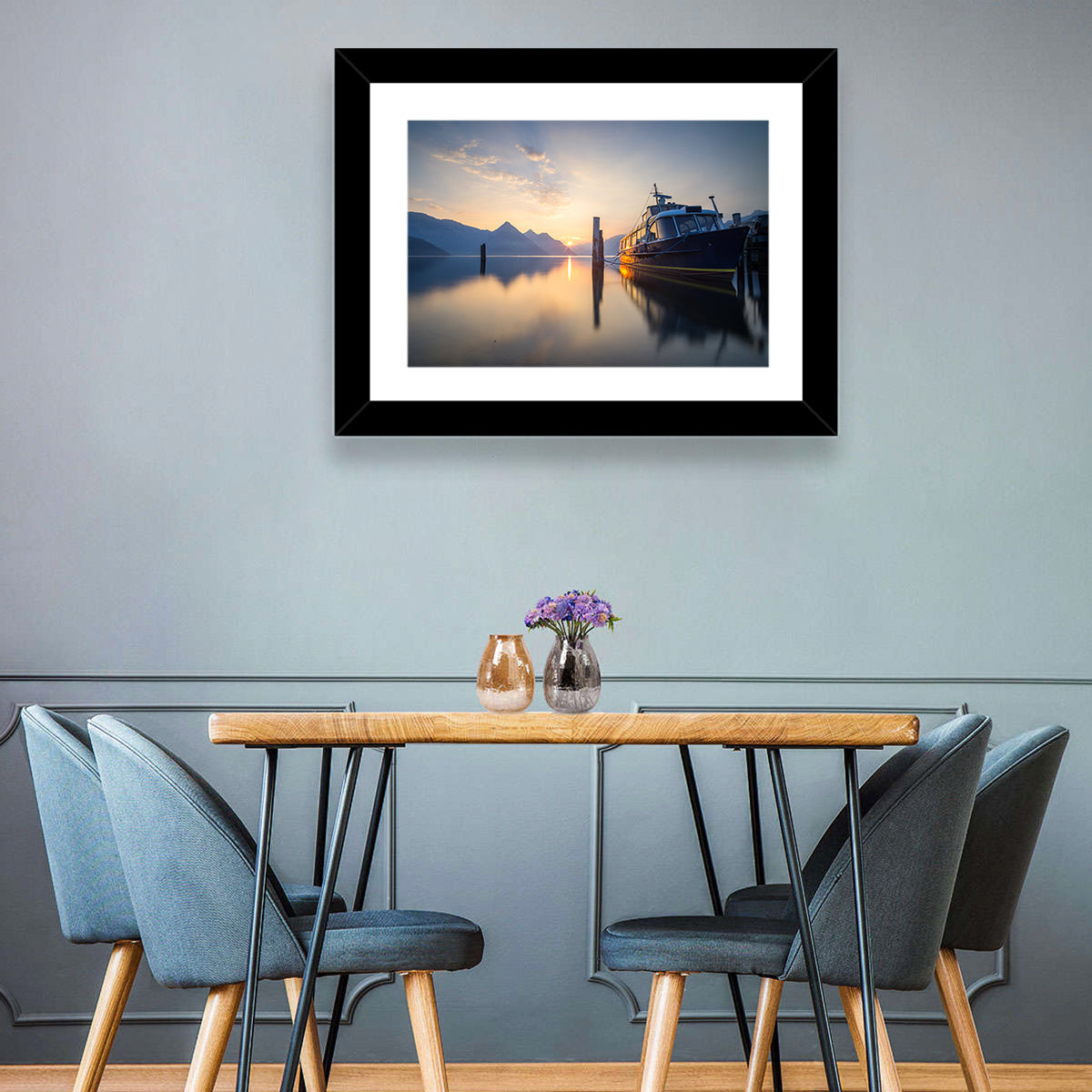 Lake Lucerne Sunset Wall Art in a room, landscape