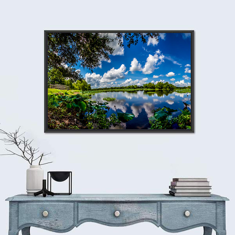 Brazos Bend Lake Reflection Wall Art in a room, landscape