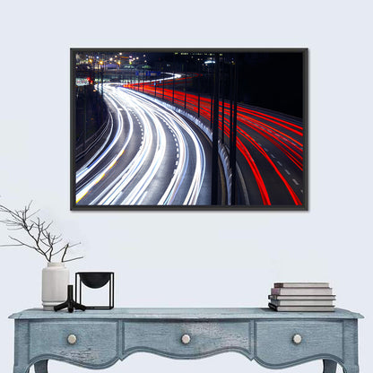 Night Highway Light Trails Wall Art