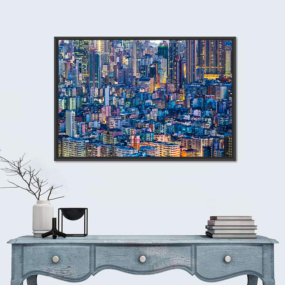 Hong Kong Night Cityscape from Above Wall Art in a room, landscape