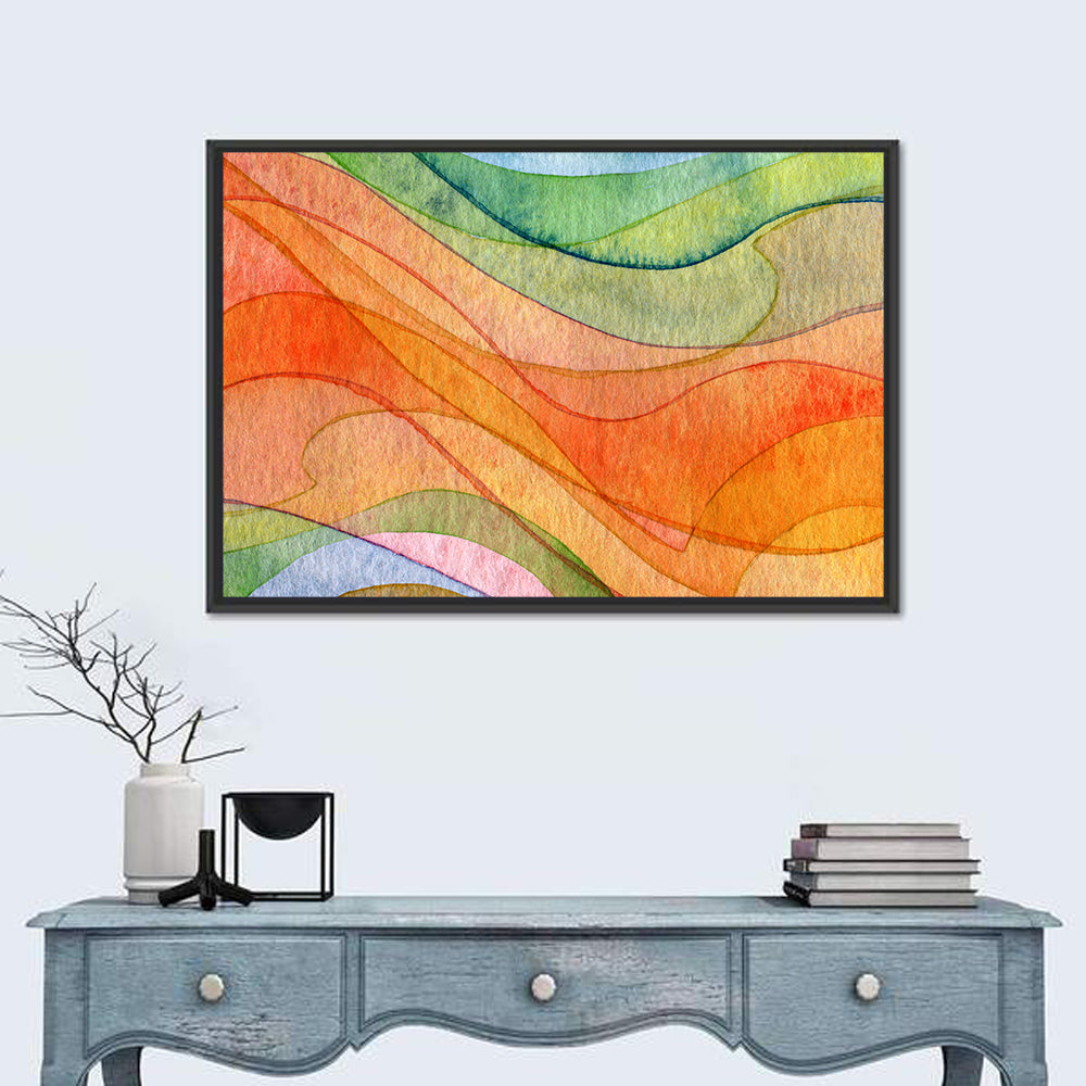 Flying Waves Abstract Wall Art in a room, landscape