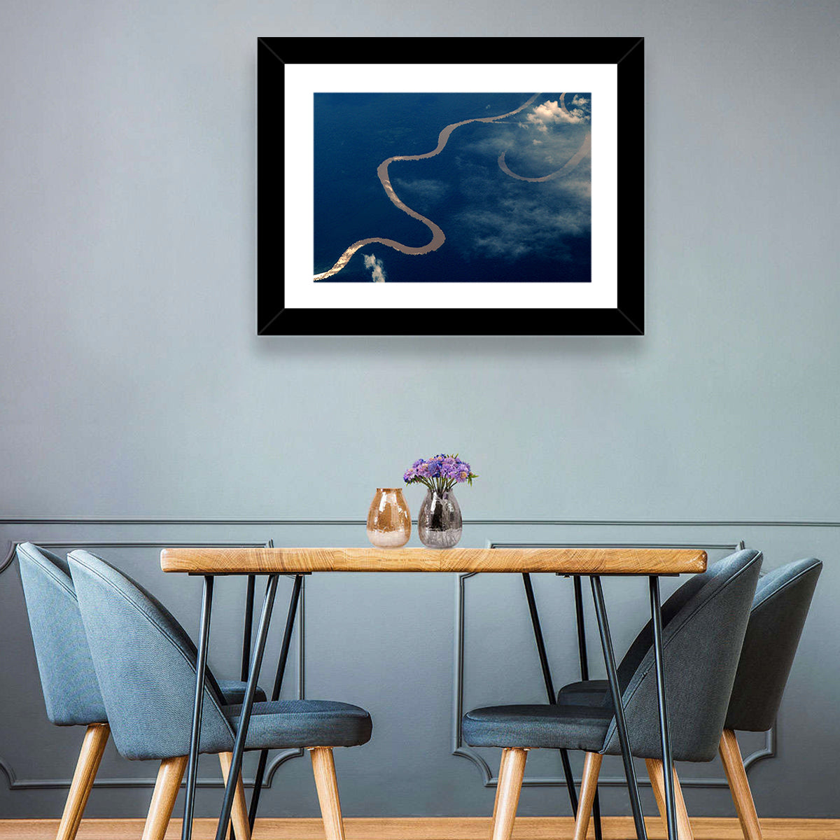 Sunlit Meander of the Amazon River Wall Art in a room, landscape