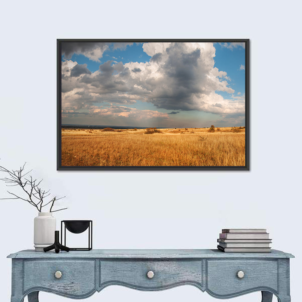 Golden Oklahoma Prairie Wall Art in a room, landscape