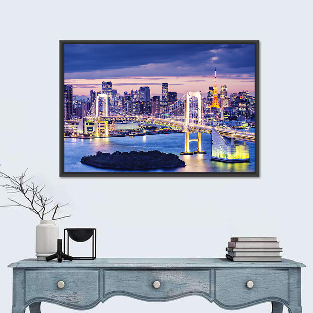 Rainbow Bridge and Tokyo Tower at Twilight Wall Art in a room, landscape