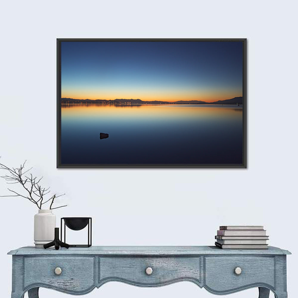 Lake Elsinore Sunset Wall Art in a room, landscape