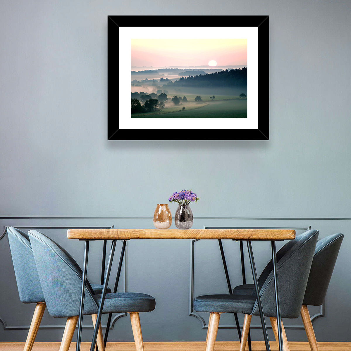 Czech Morning Fog Landscape Wall Art in a room, landscape