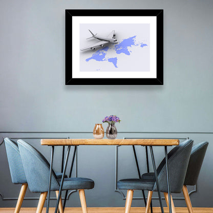 Airplane Over World Map Wall Art