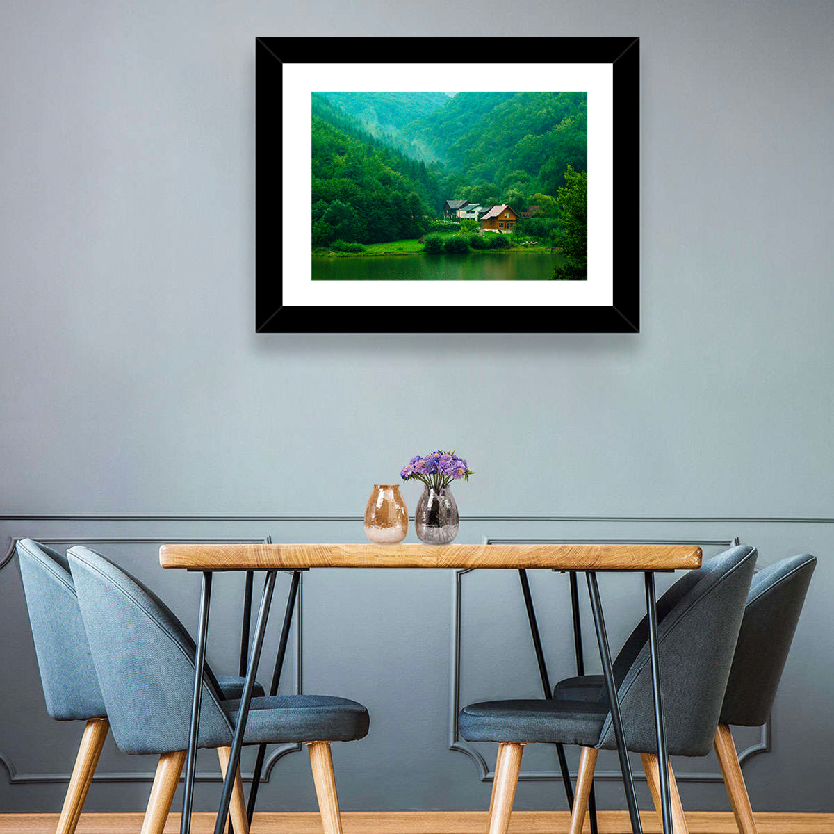 Mist Over Lake Tarnita Wall Art in a room, landscape