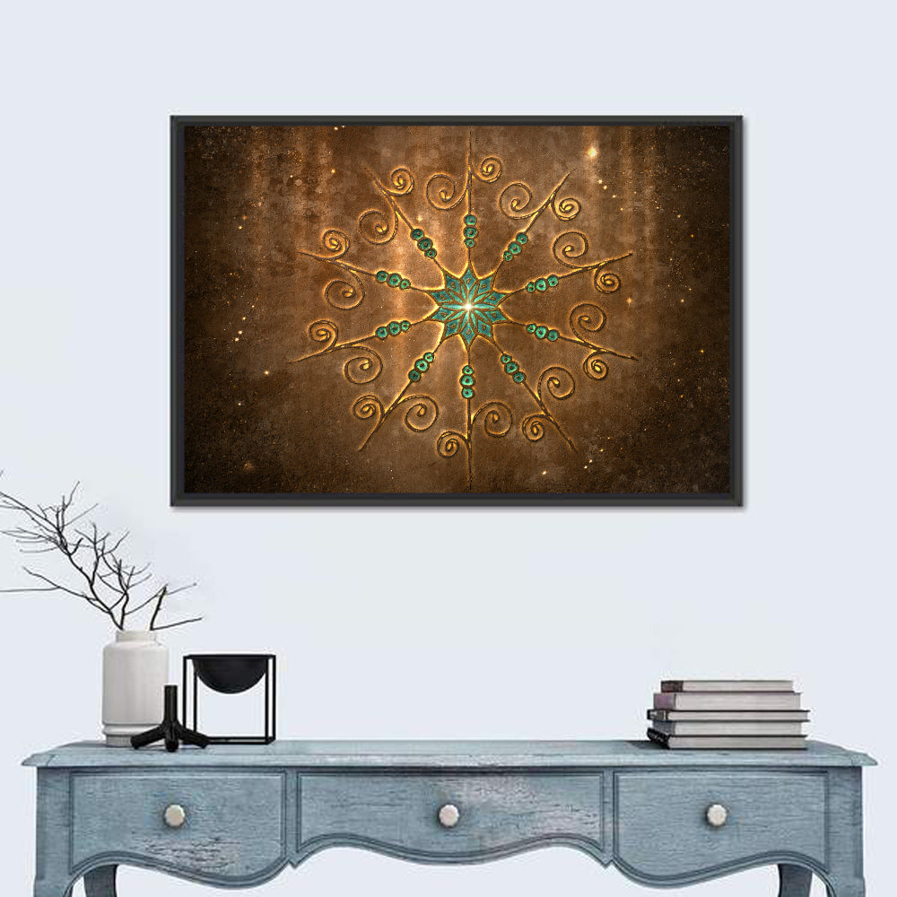 Celestial Twelve-point Mandala Star Wall Art in a room, landscape